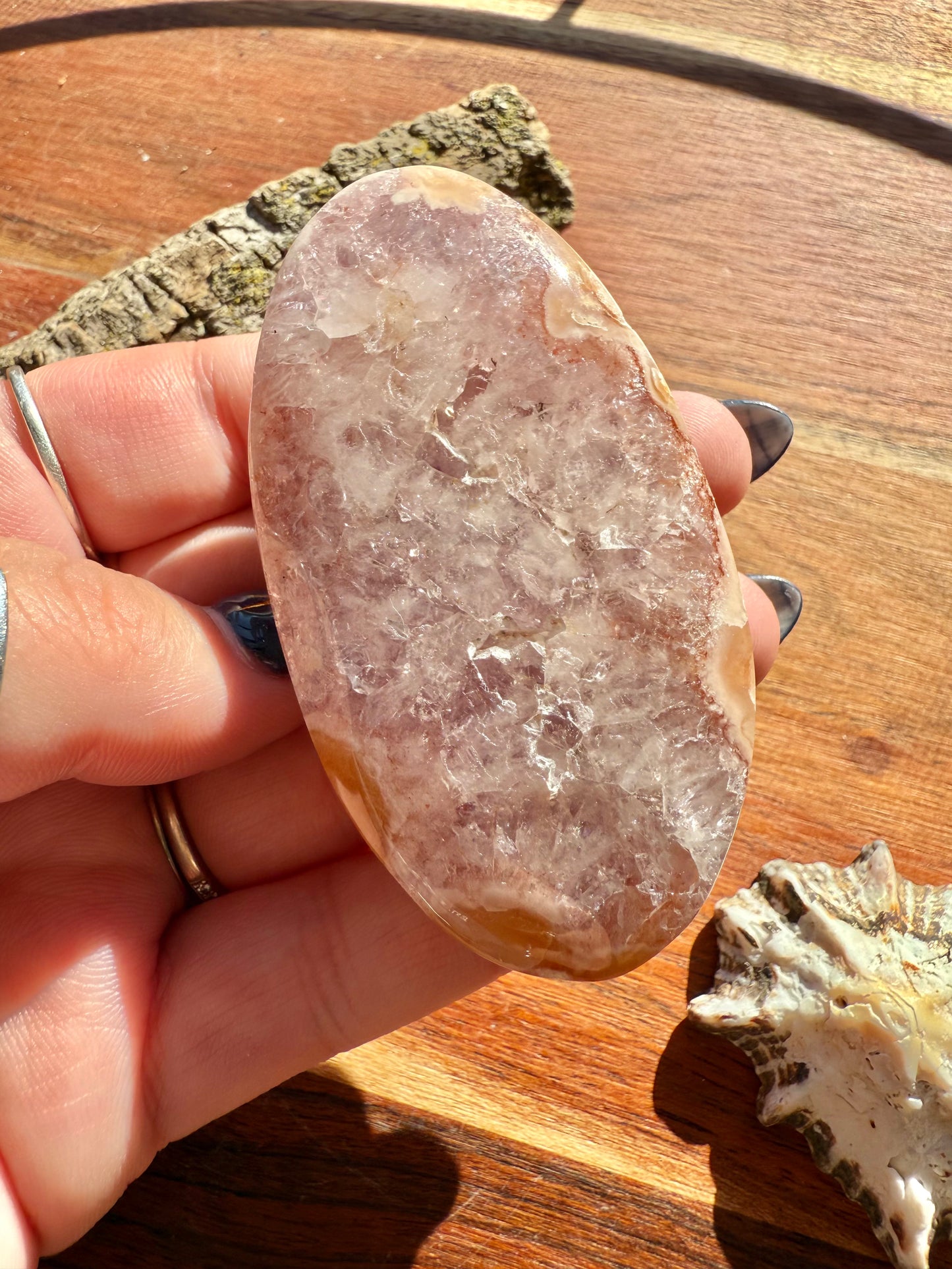 AMETHYST + FLOWER AGATE PALM STONE