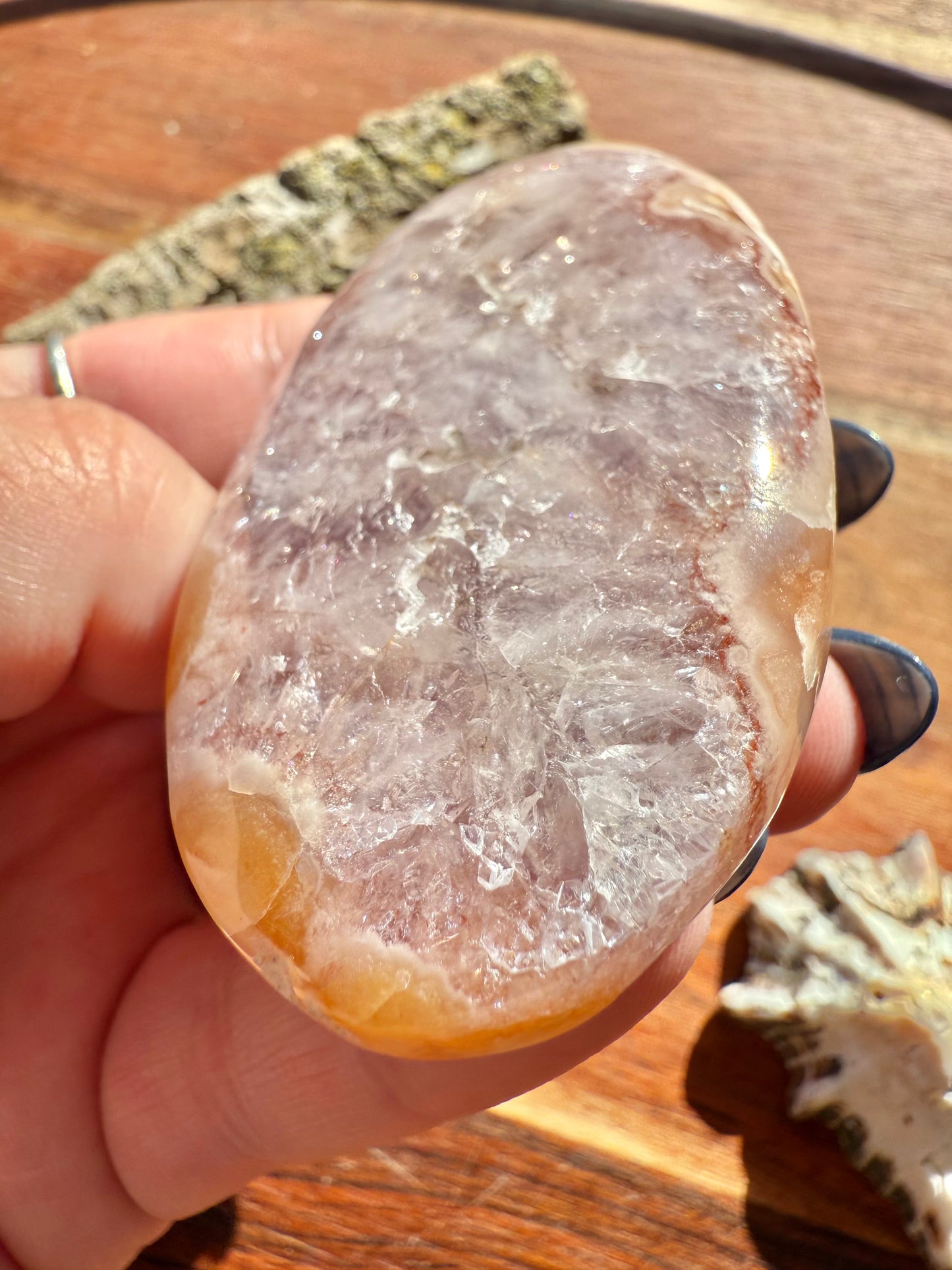 AMETHYST + FLOWER AGATE PALM STONE