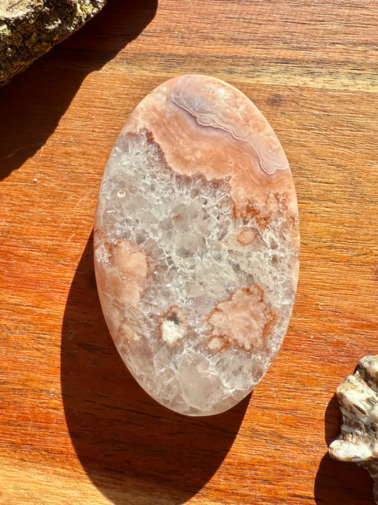 PINK AMETHYST + FLOWER AGATE PALM STONE