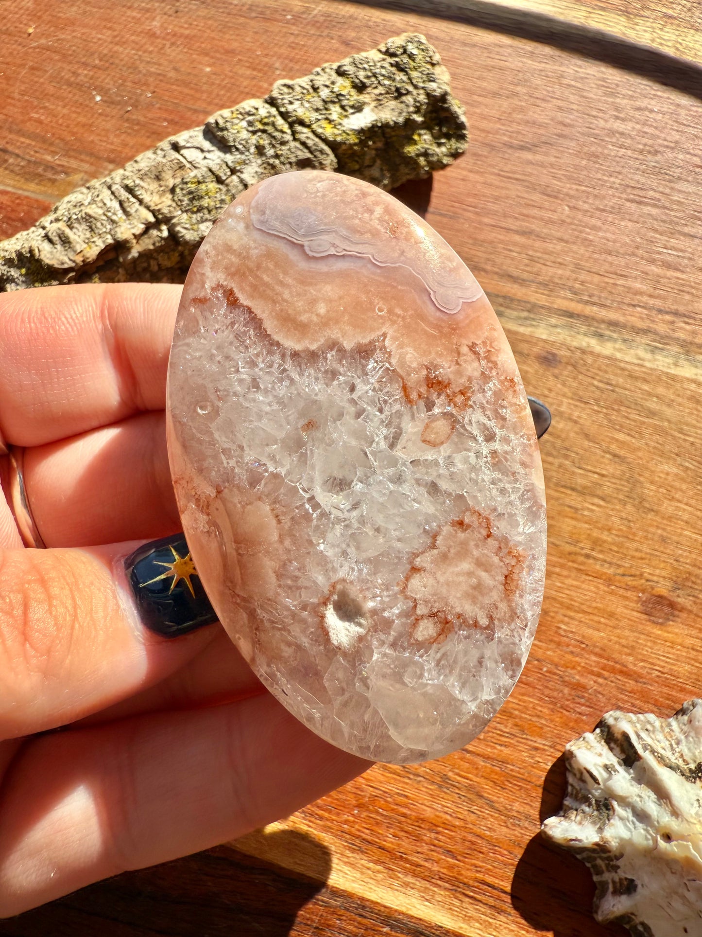 PINK AMETHYST + FLOWER AGATE PALM STONE