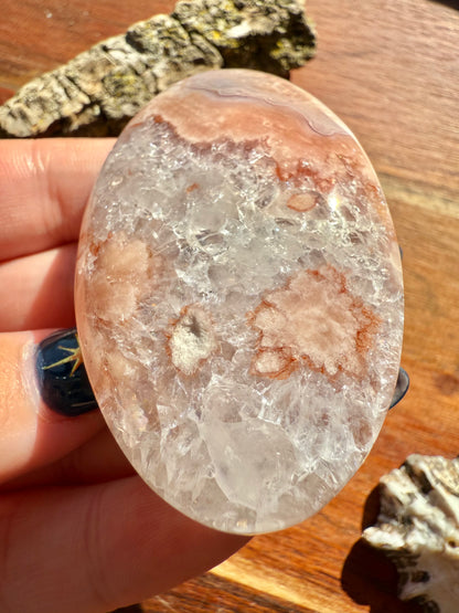 PINK AMETHYST + FLOWER AGATE PALM STONE