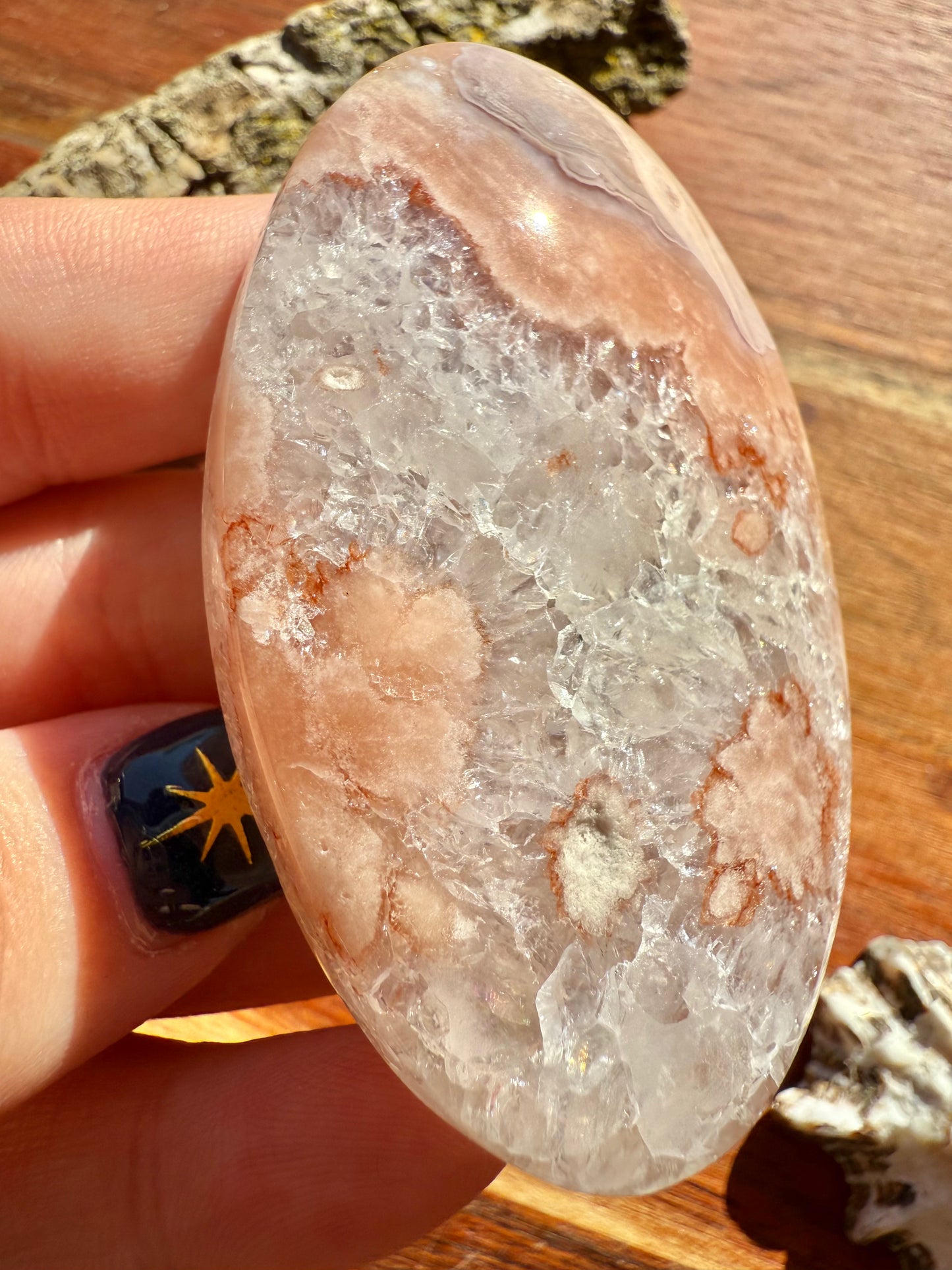 PINK AMETHYST + FLOWER AGATE PALM STONE