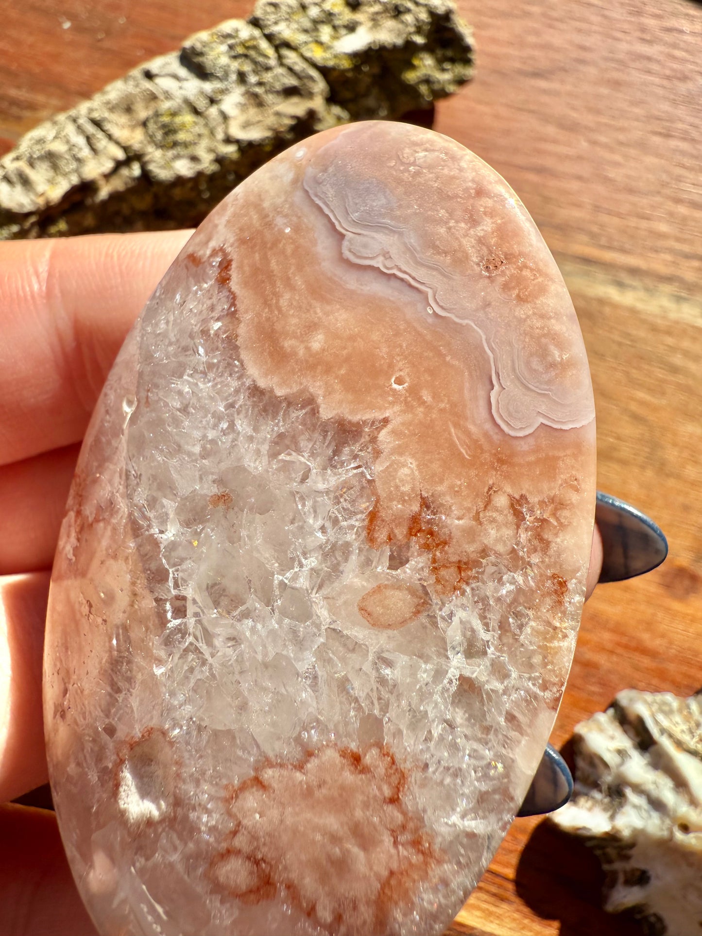 PINK AMETHYST + FLOWER AGATE PALM STONE