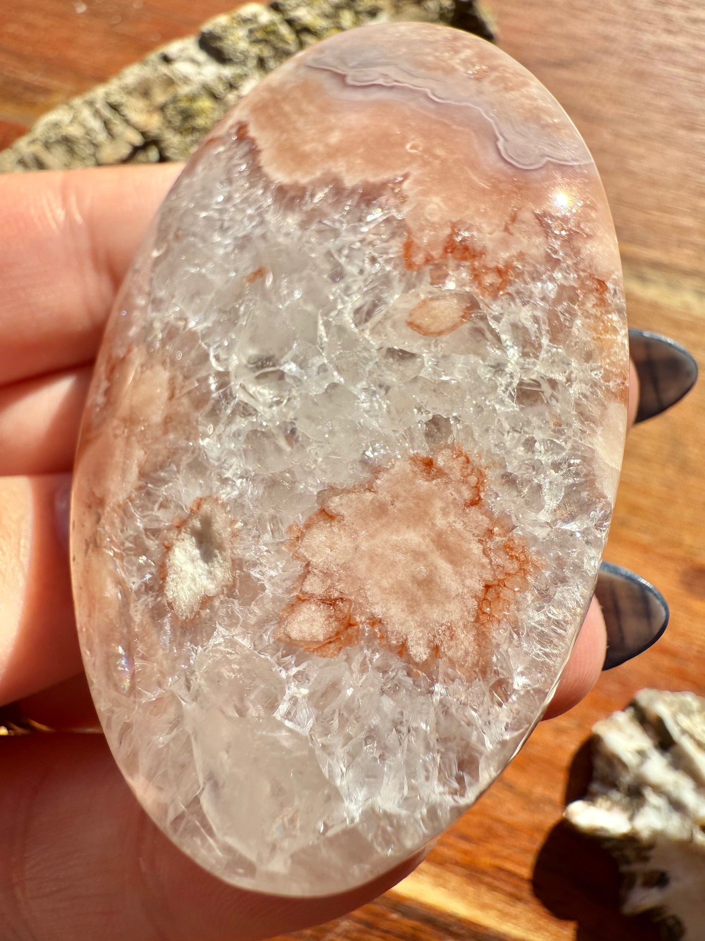 PINK AMETHYST + FLOWER AGATE PALM STONE