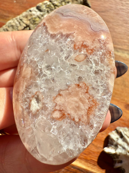 PINK AMETHYST + FLOWER AGATE PALM STONE