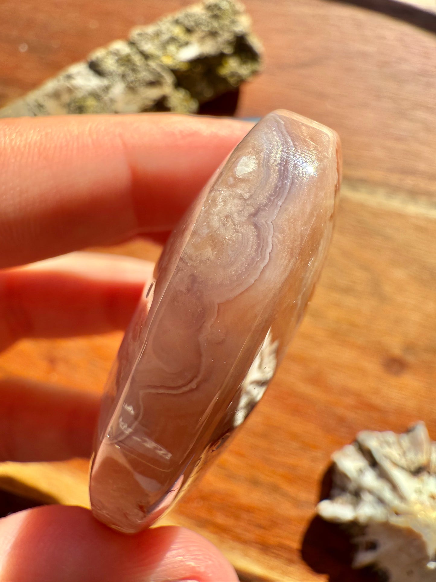 PINK AMETHYST + FLOWER AGATE PALM STONE