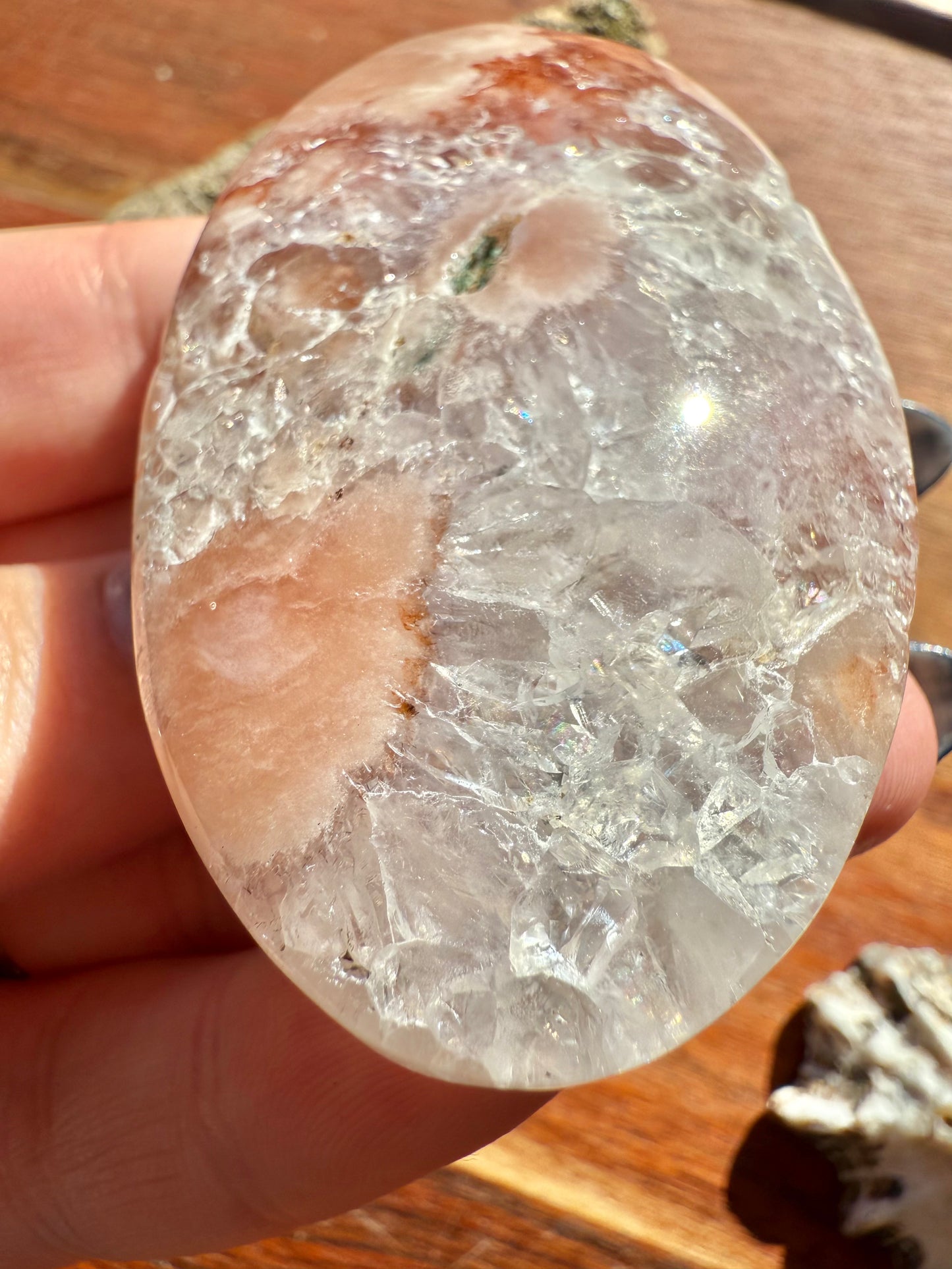 PINK AMETHYST + FLOWER AGATE PALM STONE