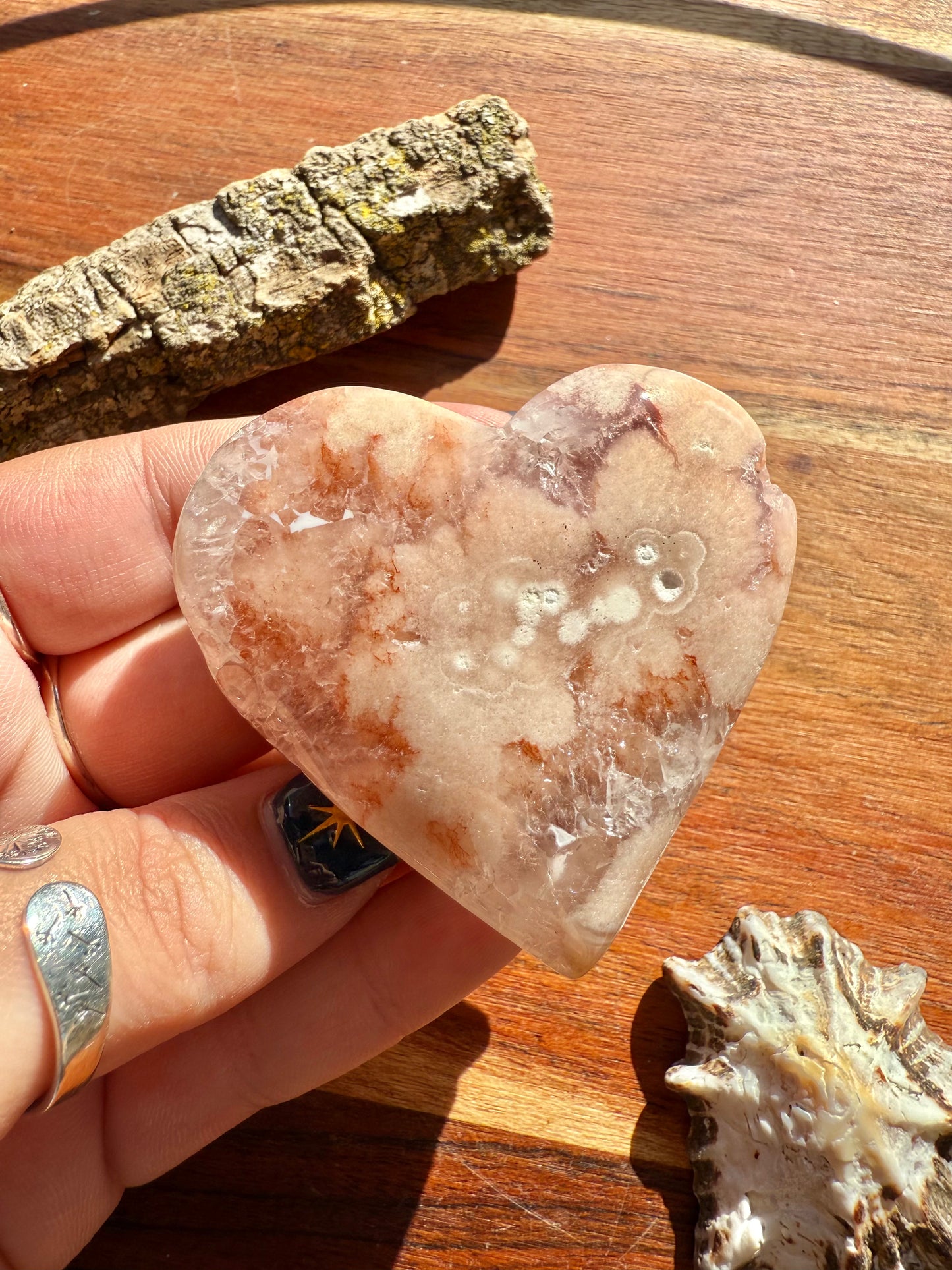 PINK AMETHYST + FLOWER AGATE HEART