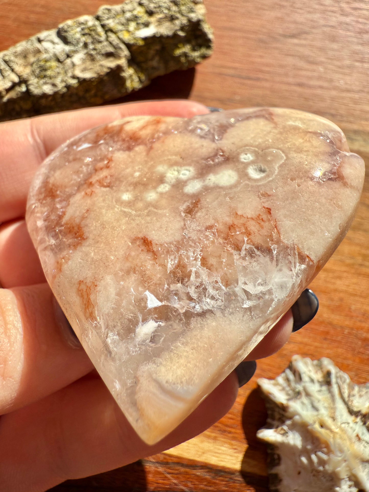 PINK AMETHYST + FLOWER AGATE HEART