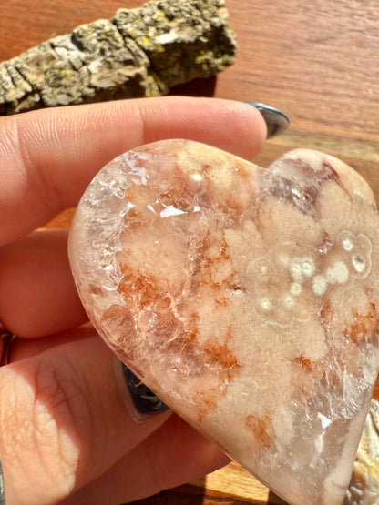 PINK AMETHYST + FLOWER AGATE HEART
