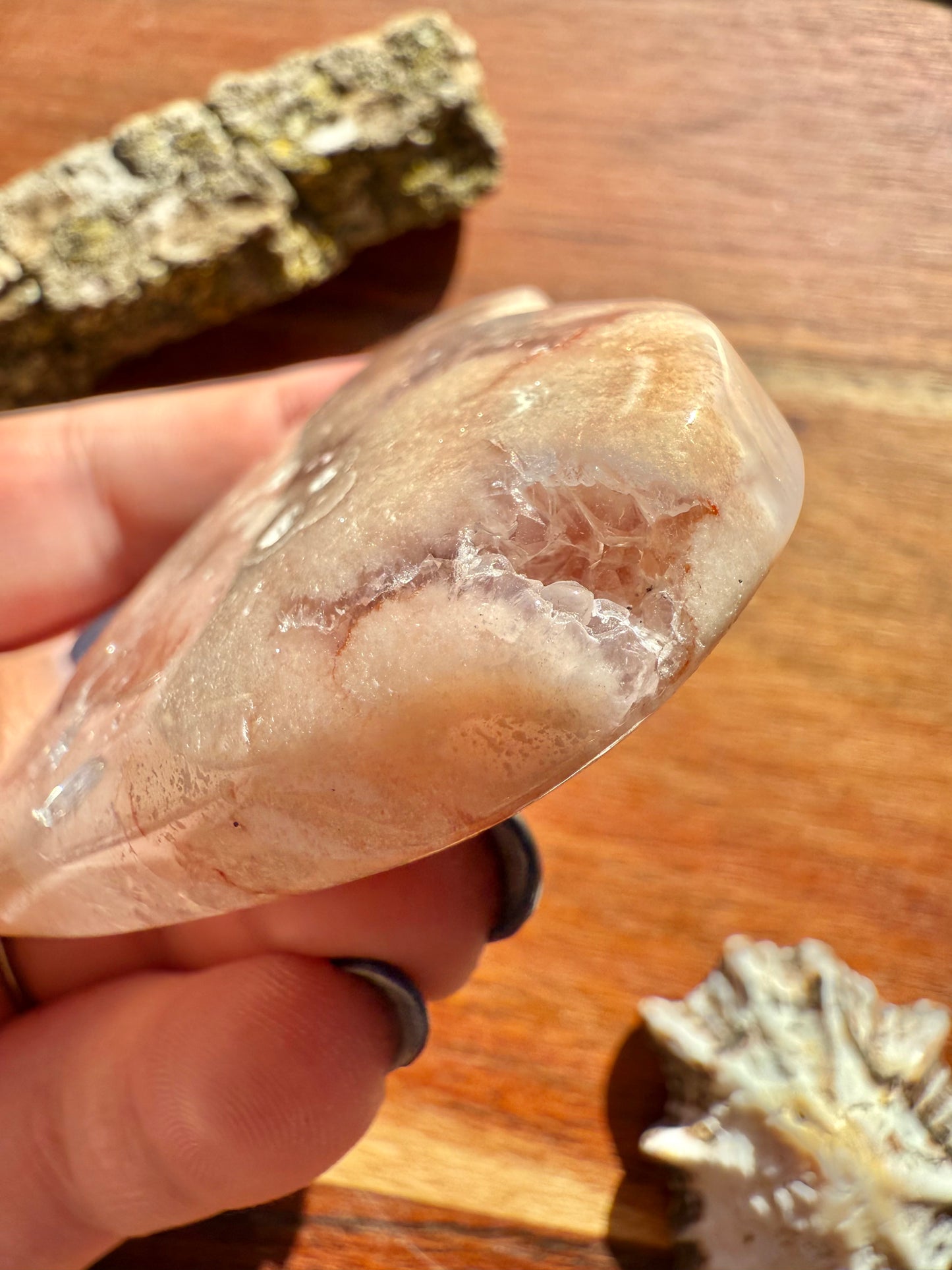 PINK AMETHYST + FLOWER AGATE HEART