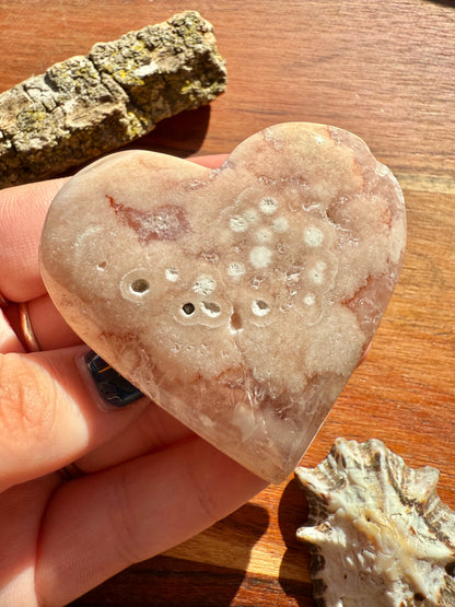 PINK AMETHYST + FLOWER AGATE HEART