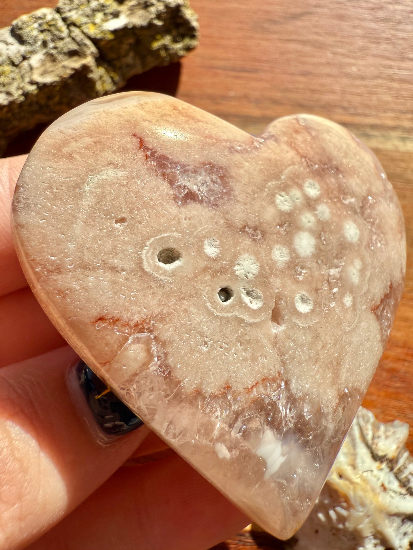 PINK AMETHYST + FLOWER AGATE HEART
