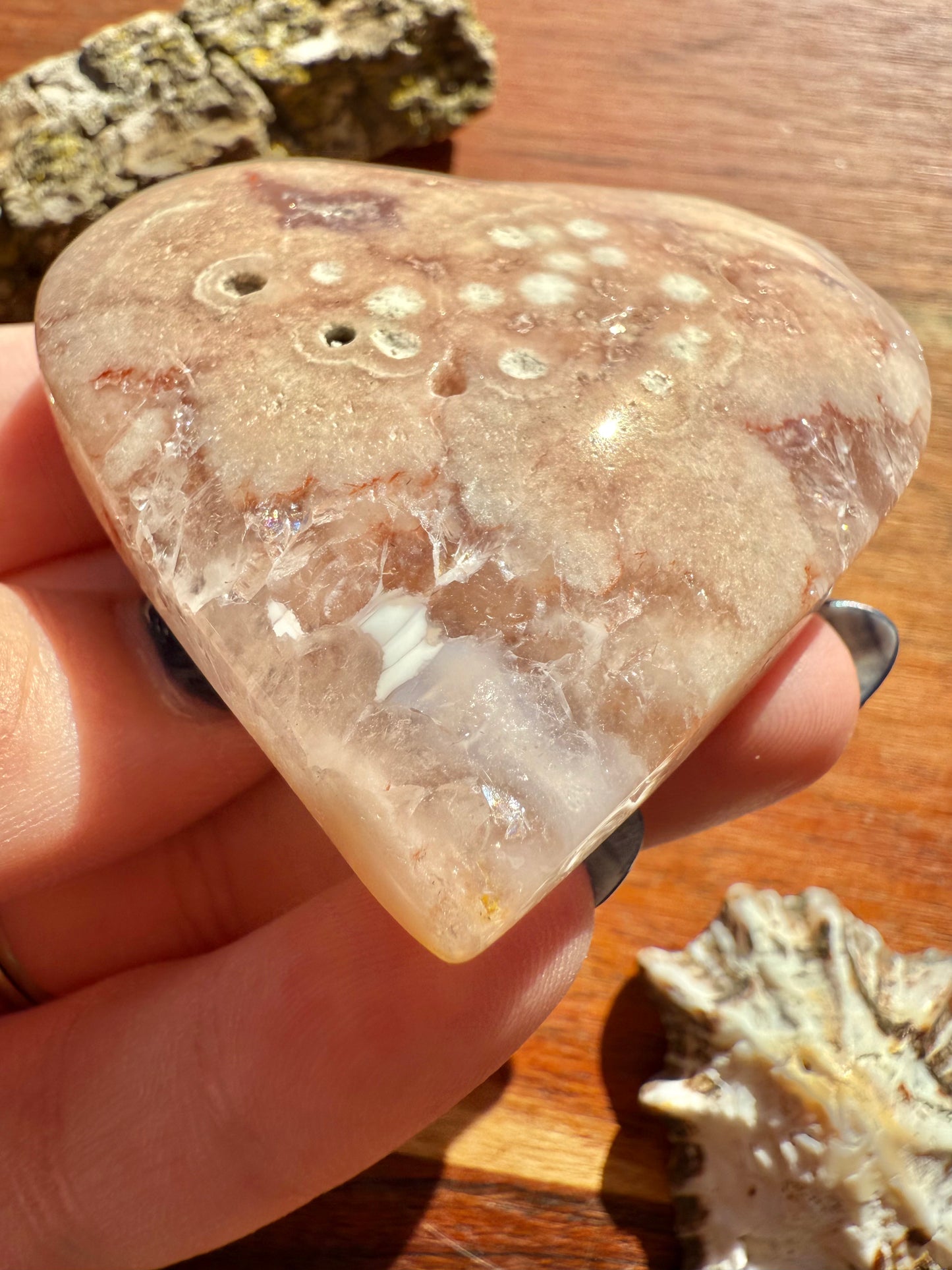 PINK AMETHYST + FLOWER AGATE HEART