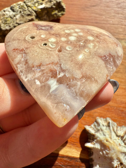 PINK AMETHYST + FLOWER AGATE HEART