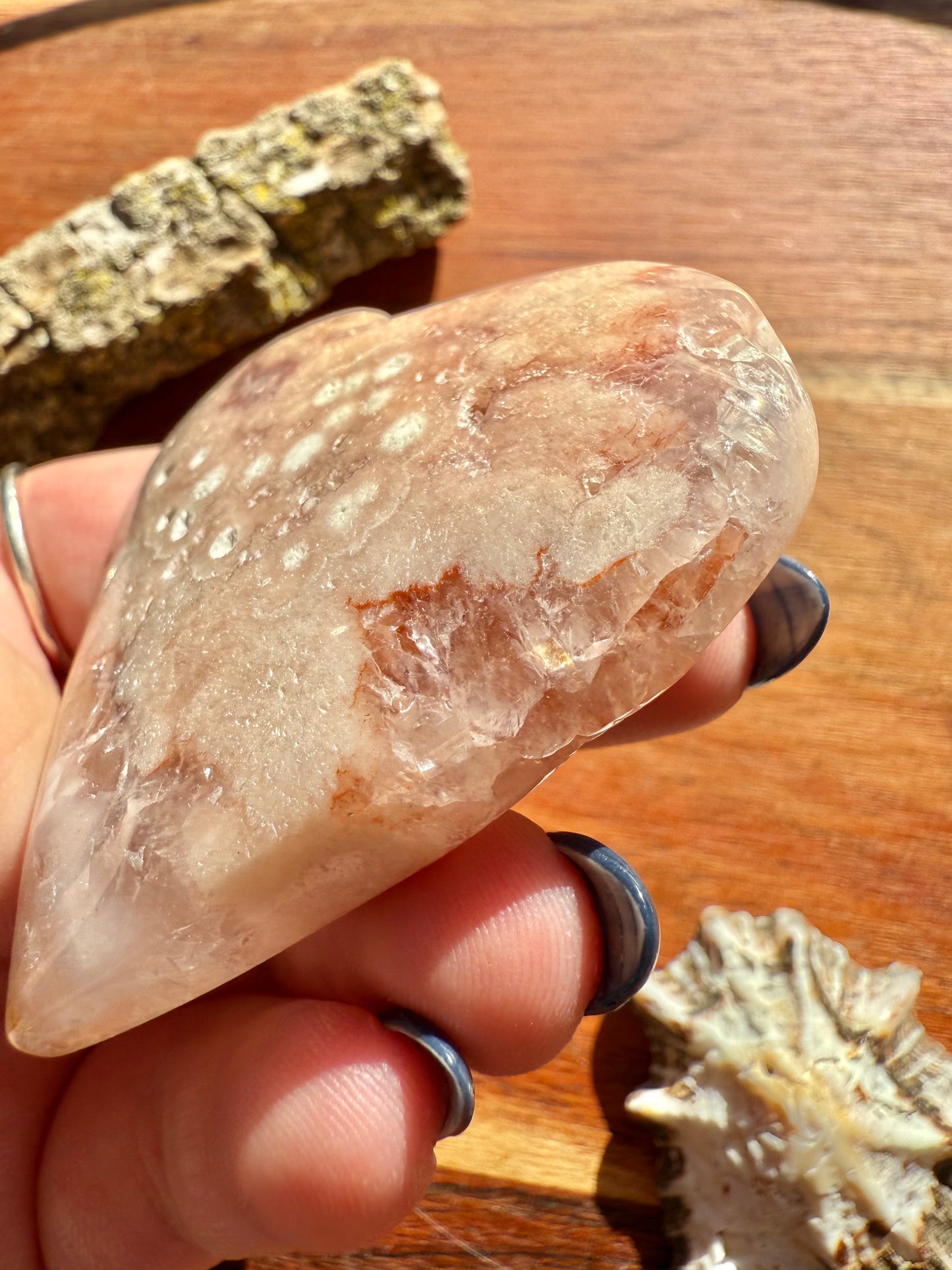 PINK AMETHYST + FLOWER AGATE HEART