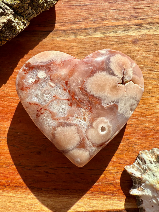 PINK AMETHYST + FLOWER AGATE HEART