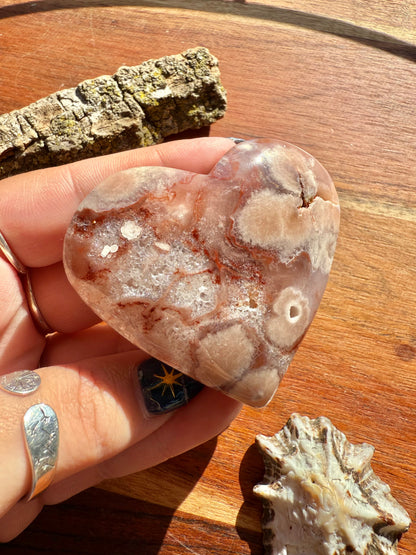 PINK AMETHYST + FLOWER AGATE HEART