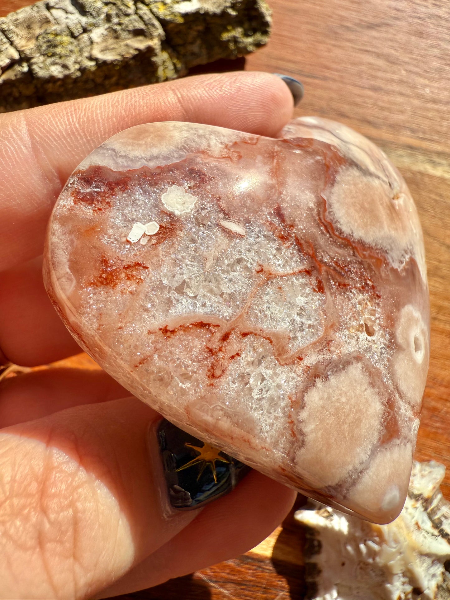 PINK AMETHYST + FLOWER AGATE HEART
