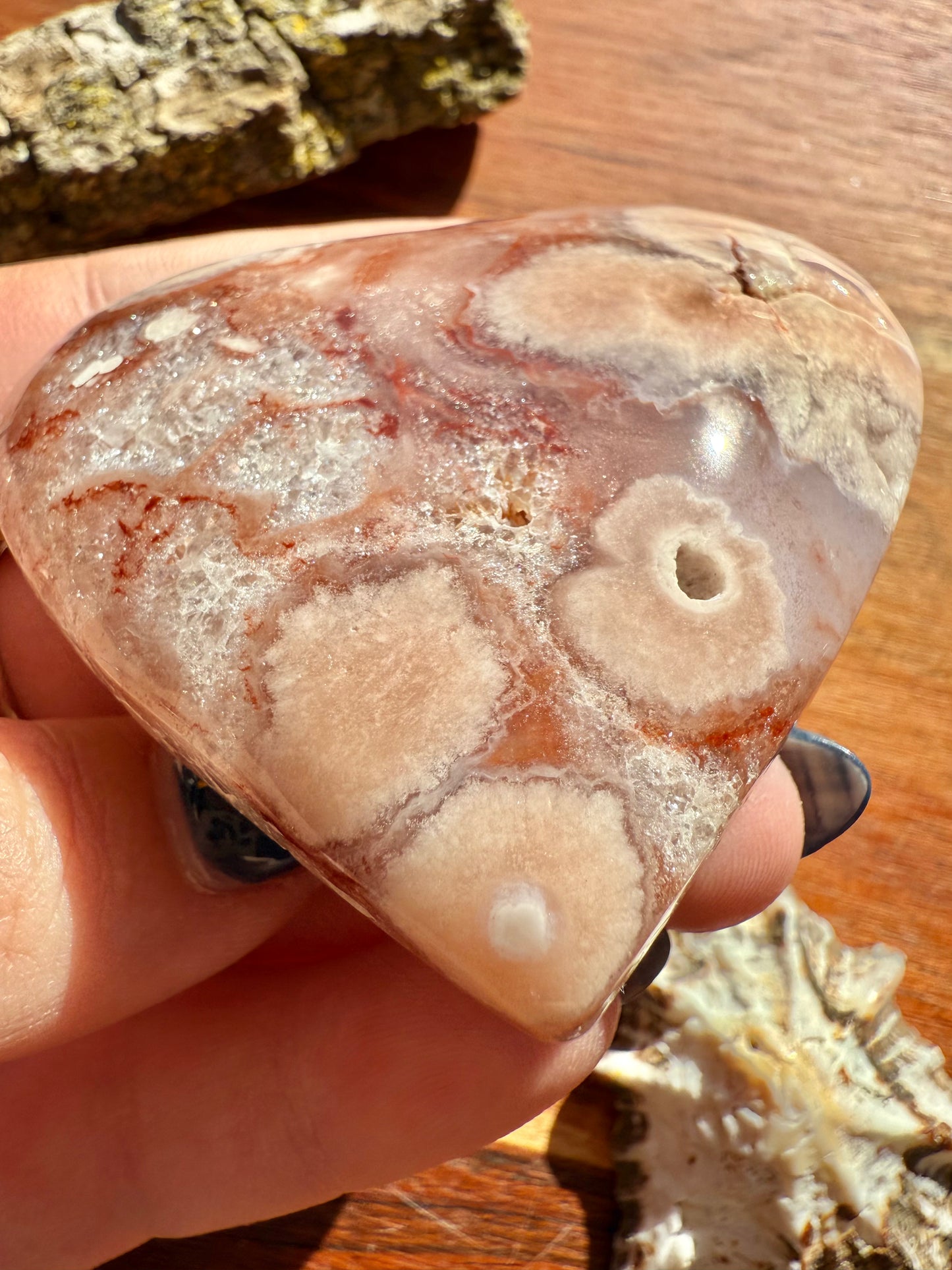 PINK AMETHYST + FLOWER AGATE HEART