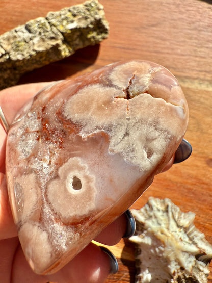 PINK AMETHYST + FLOWER AGATE HEART