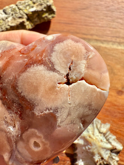 PINK AMETHYST + FLOWER AGATE HEART