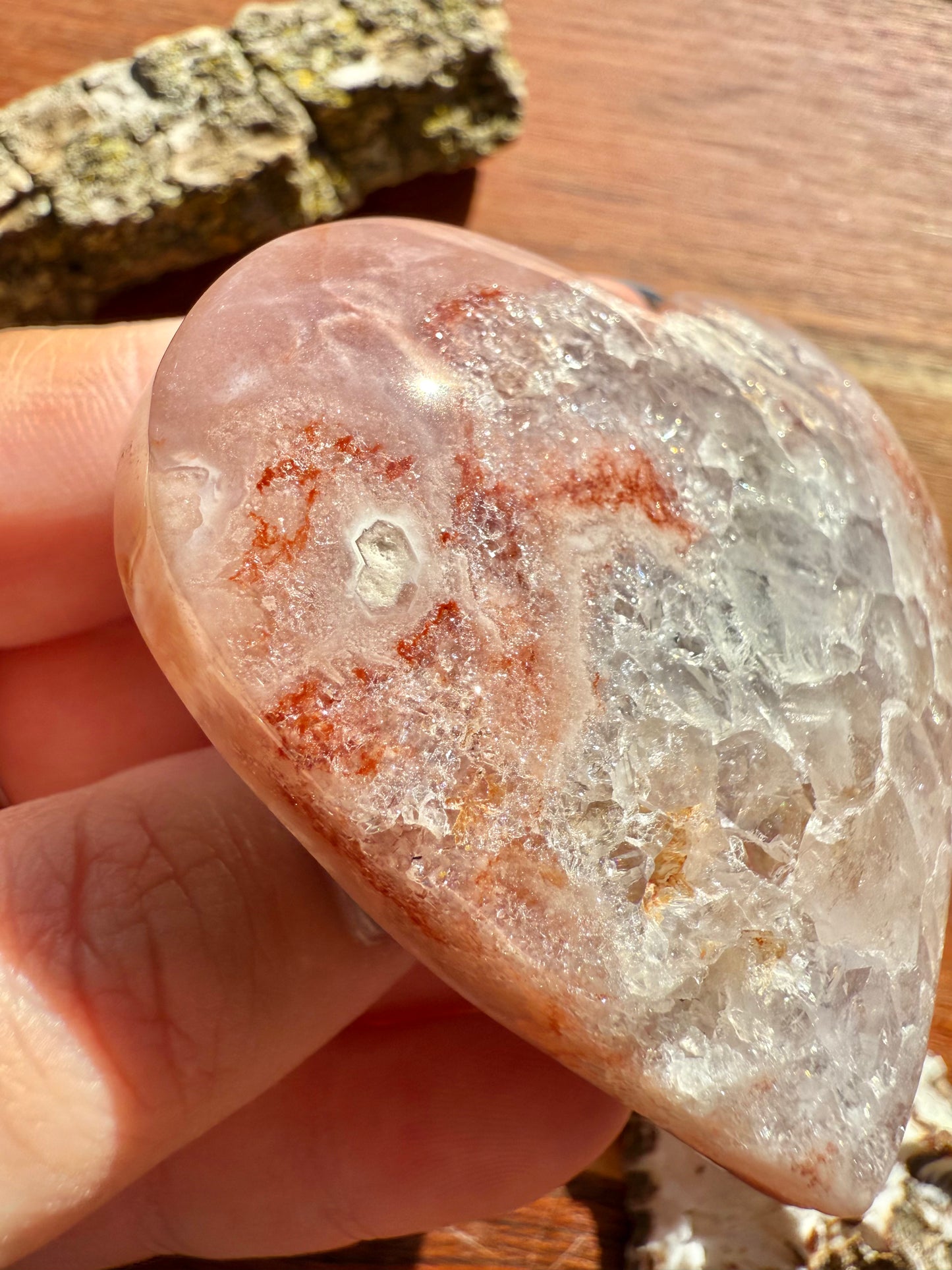 PINK AMETHYST + FLOWER AGATE HEART