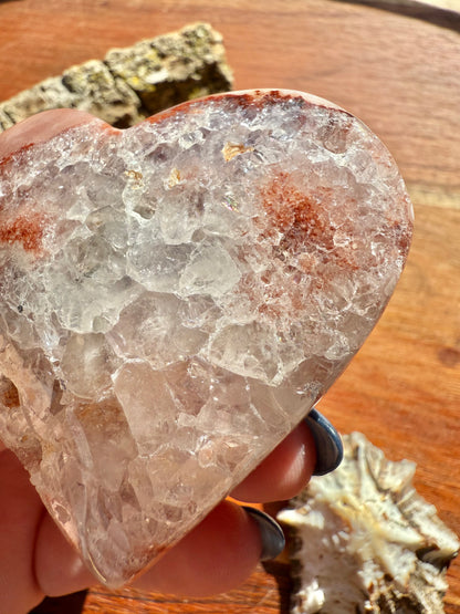 PINK AMETHYST + FLOWER AGATE HEART