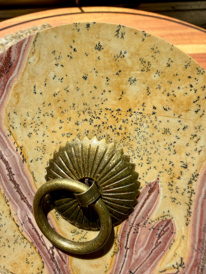 ROUND PICTURE JASPER BOX WITH BRASS DETAIL