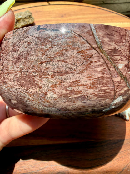 ROUND PICTURE JASPER BOX WITH BRASS DETAIL