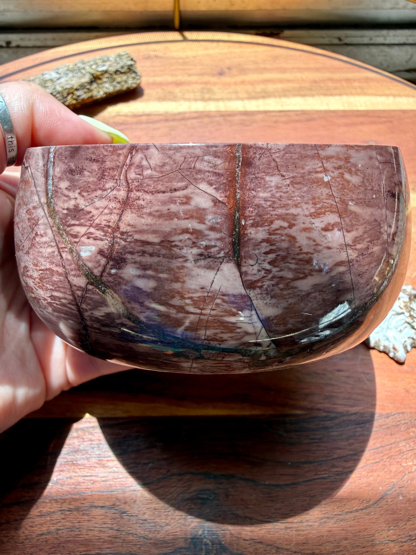 ROUND PICTURE JASPER BOX WITH BRASS DETAIL