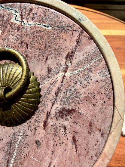 ROUND PICTURE JASPER BOX WITH BRASS DETAIL