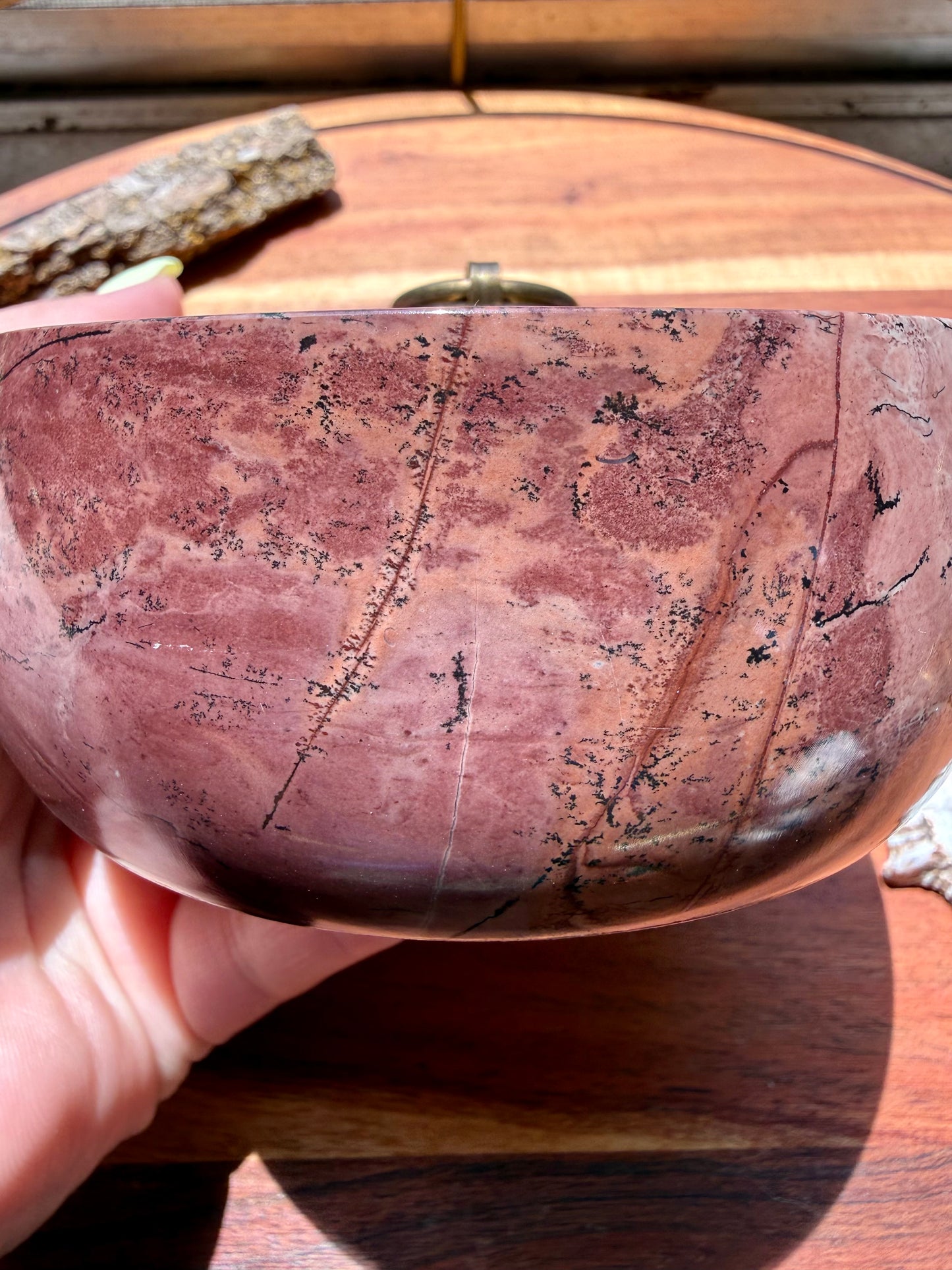 ROUND PICTURE JASPER BOX WITH BRASS DETAIL