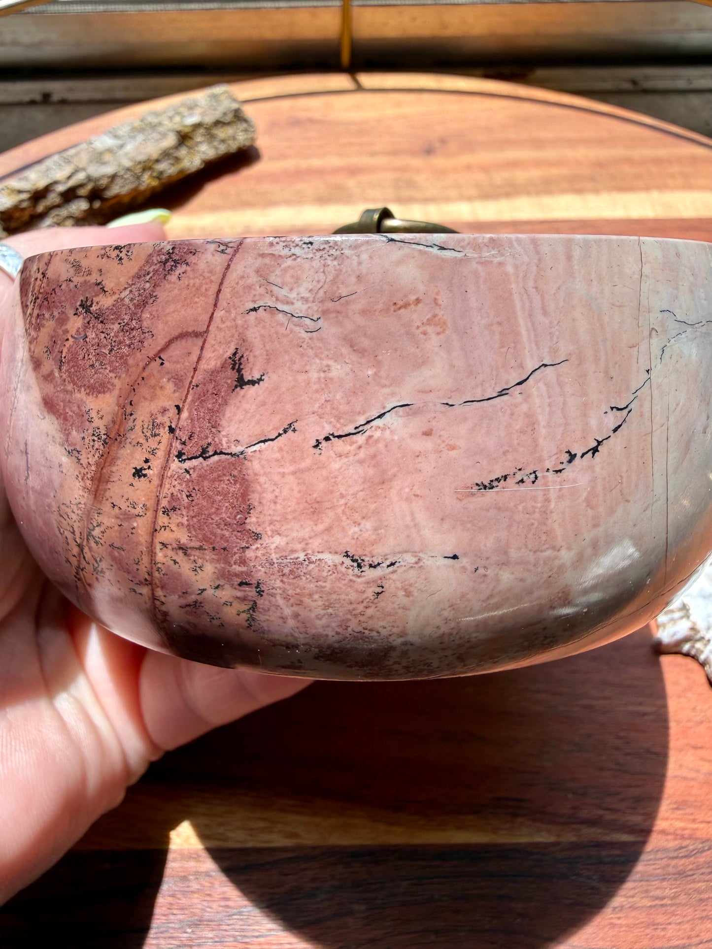 ROUND PICTURE JASPER BOX WITH BRASS DETAIL