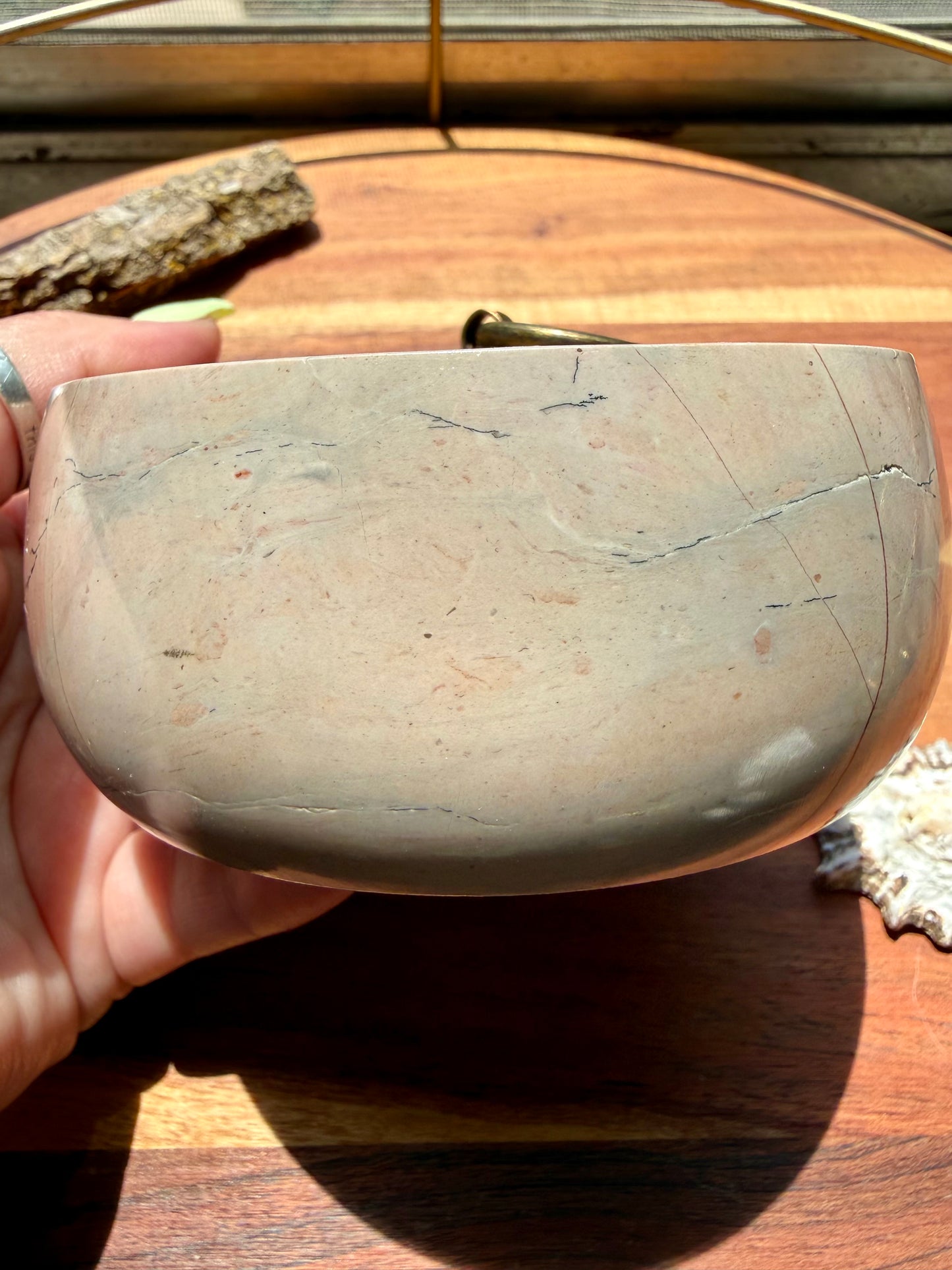 ROUND PICTURE JASPER BOX WITH BRASS DETAIL