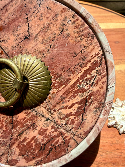 ROUND PICTURE JASPER BOX WITH BRASS DETAIL