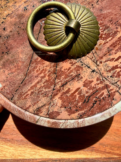 ROUND PICTURE JASPER BOX WITH BRASS DETAIL