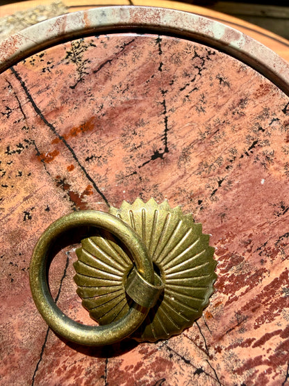 ROUND PICTURE JASPER BOX WITH BRASS DETAIL