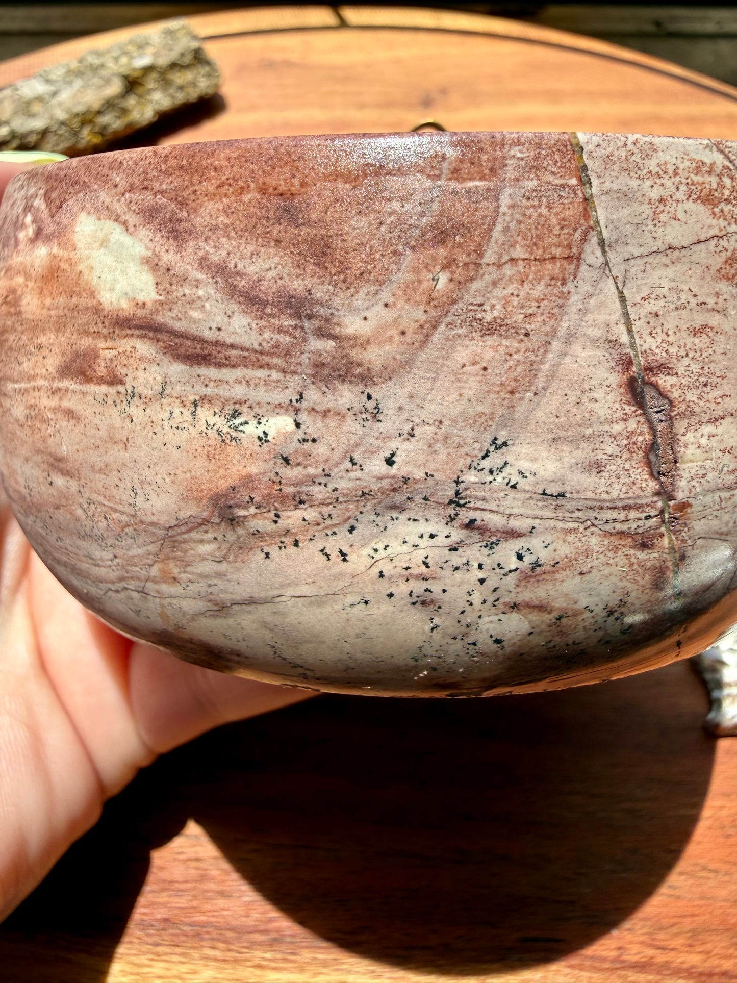 ROUND PICTURE JASPER BOX WITH BRASS DETAIL