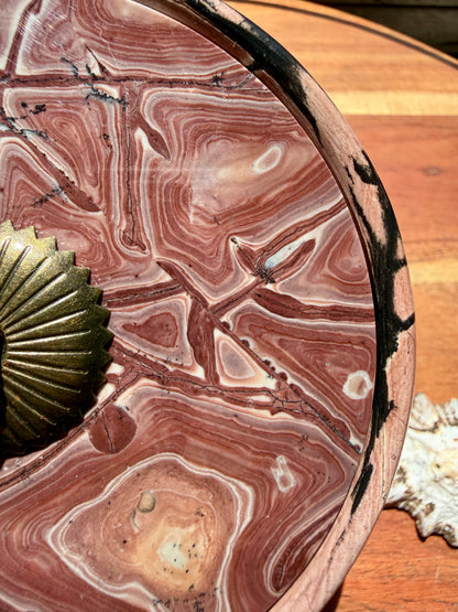 ROUND PICTURE JASPER BOX WITH BRASS DETAIL