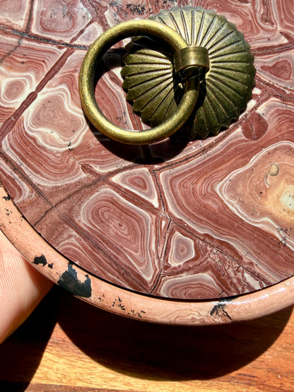 ROUND PICTURE JASPER BOX WITH BRASS DETAIL
