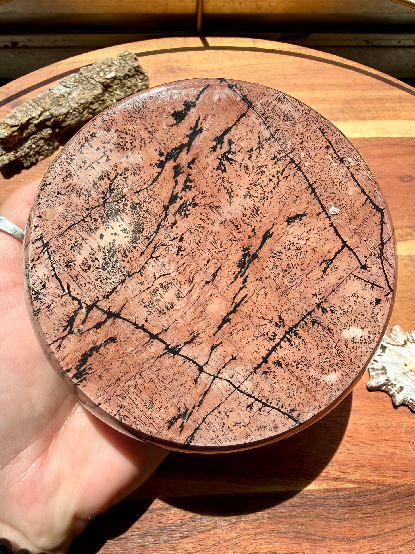 ROUND PICTURE JASPER BOX WITH BRASS DETAIL