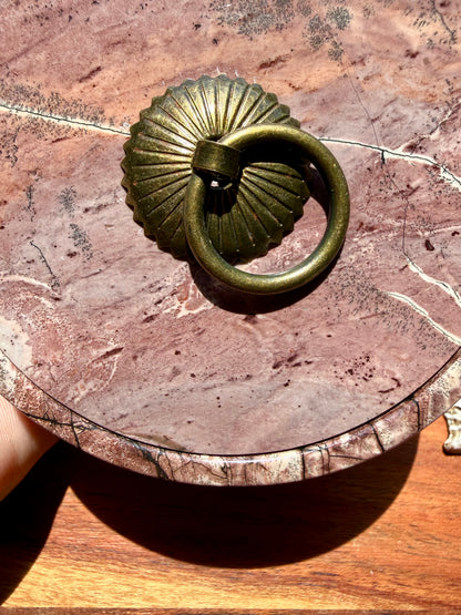 ROUND PICTURE JASPER BOX WITH BRASS DETAIL