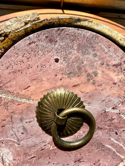 ROUND PICTURE JASPER BOX WITH BRASS DETAIL