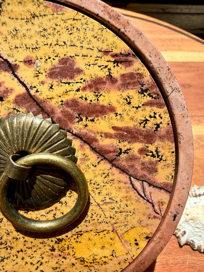 ROUND PICTURE JASPER BOX WITH BRASS DETAIL