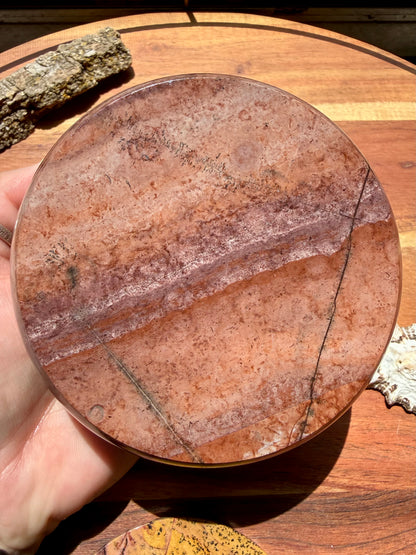 ROUND PICTURE JASPER BOX WITH BRASS DETAIL