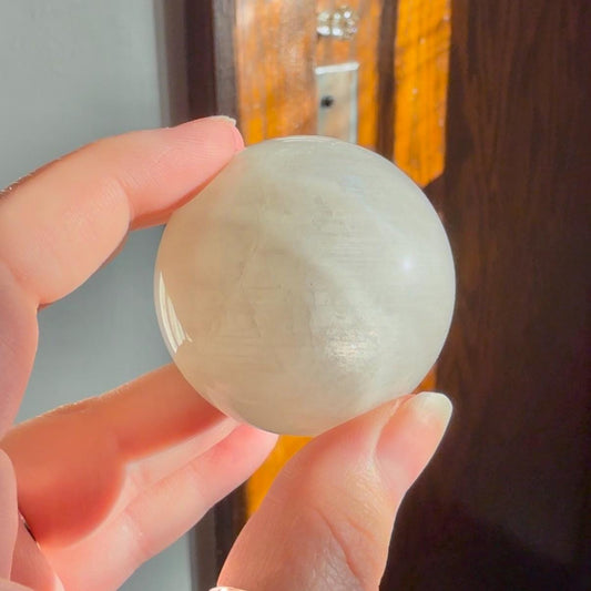 White Moonstone Sphere with Blue Flash | High Quality, Pure White Moonstone Sphere | Crystal Sphere | Crystal Carving | White Crystal