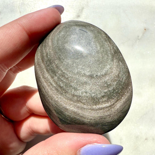 Silver Sheen Obsidian Palm Stone | Silver Sheen Obsidian | Gift for Crystal Lover | Protection Crystal | Intuition Crystal