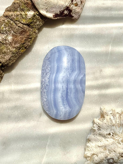 Blue Lace Agate Palm Stone | Blue Lace Agate | Gift for Crystal Lover | Calming Crystal | Crystal for Anxiety | Blue Crystal