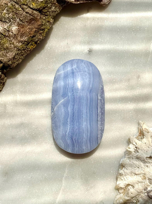 Blue Lace Agate Palm Stone | Blue Lace Agate | Gift for Crystal Lover | Calming Crystal | Crystal for Anxiety | Blue Crystal